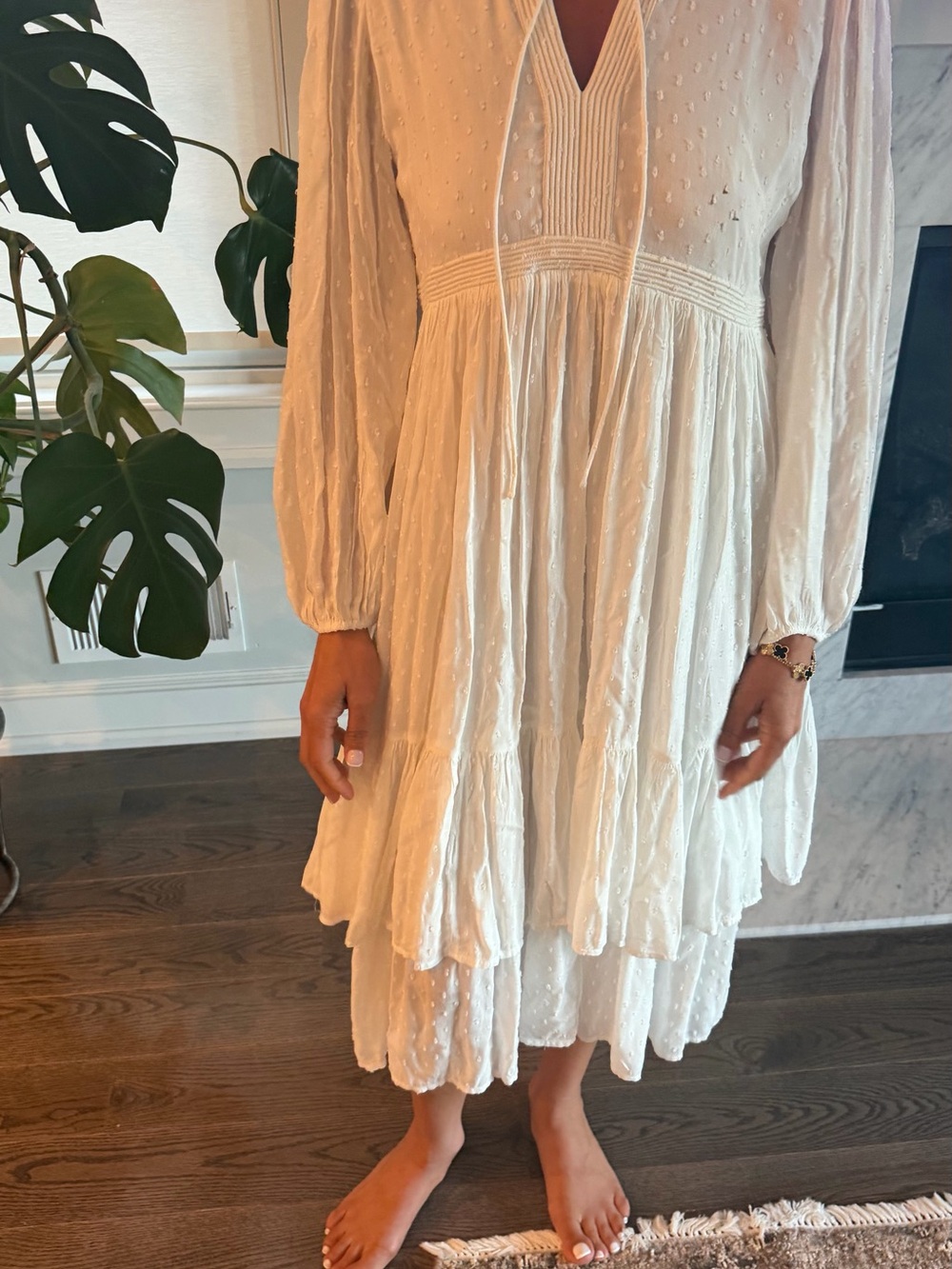 Ba&sh: Women's White Long Sleeve Midi Dress